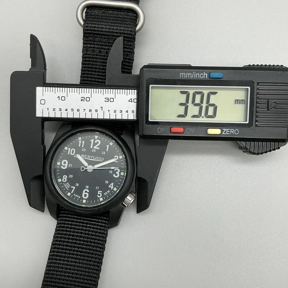 Bertucci A-2R DX3 Mens Watch 40mm Black Dial Nylon Strap 50M Field New Battery